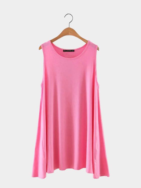 Pink Round Neck Sleeveless Irregular Hem Mini Dress
