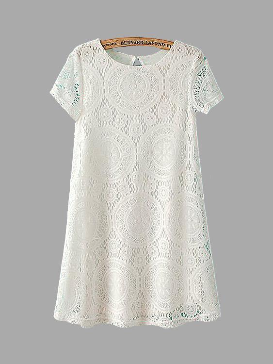 Crew Neck Short Sleeve Lace Casual Dress