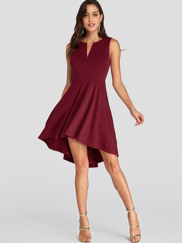 Womens Burgundy V-Neck Dresses