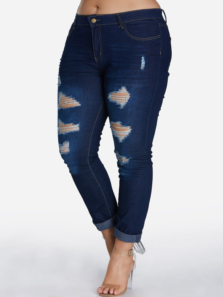 Ladies Dark Blue Plus Size Bottoms