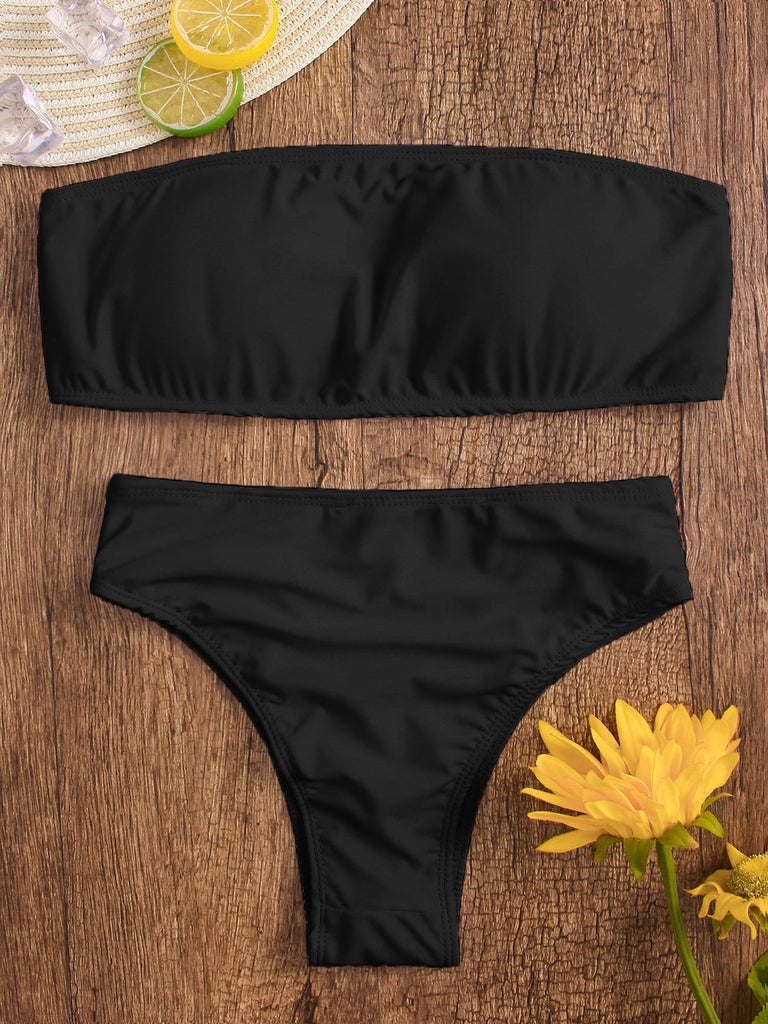 Strapless Off The Shoulder Sleeveless Plain Backless Bikinis