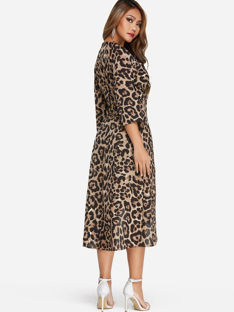 Womens Leopard Midi Dresses