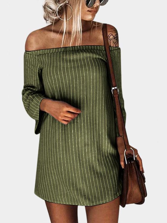 Army Green Off The Shoulder Long Sleeve Mini Dress