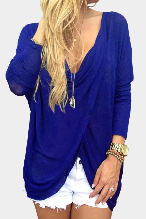 Deep V-Neck Crossed Front Long Sleeve Top