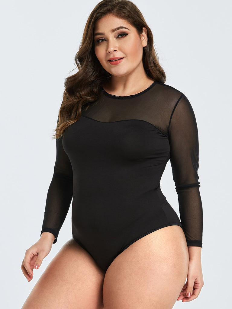 Plain See Through Black Plus Size Intimates