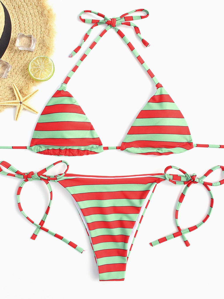 Halter Sleeveless Stripe Two Piece Bikinis
