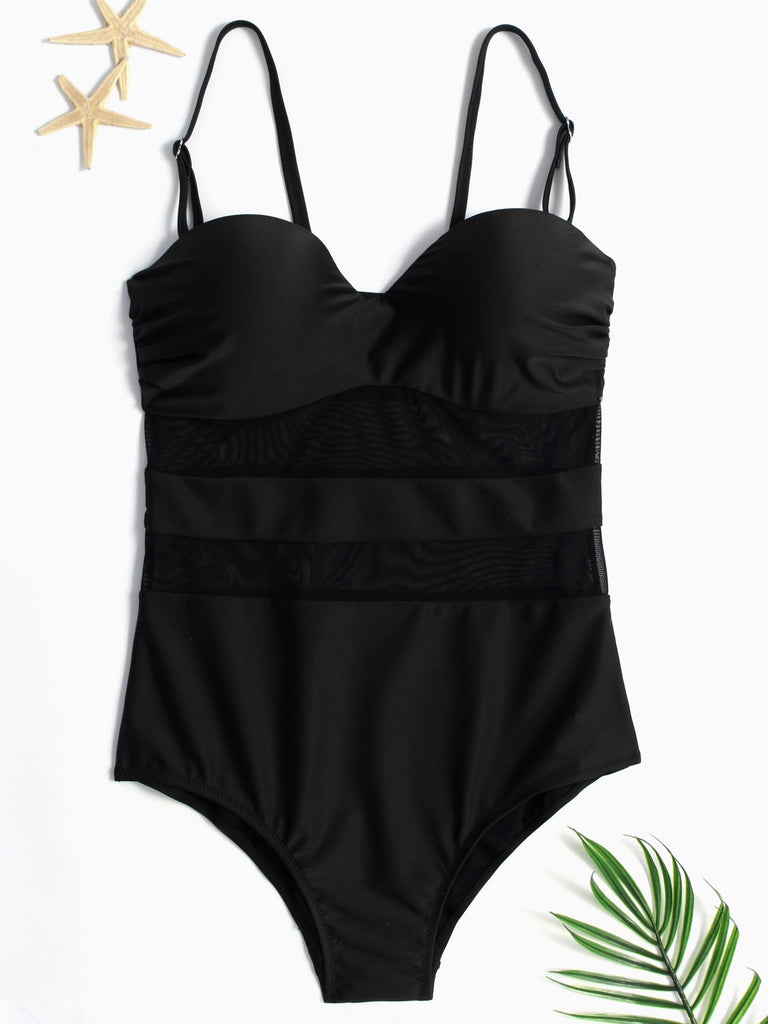 Spaghetti Strap Sleeveless Bodycon Black Plus Size Swimwear