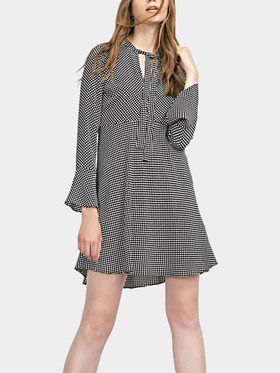 V-Neck Long Sleeve Polka Dot Mini Dress