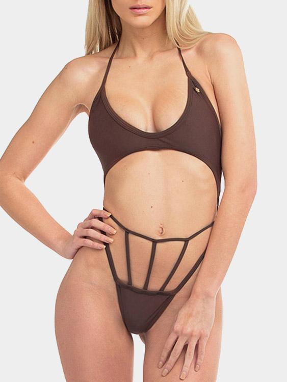 Deep V Neck Sleeveless Lace-Up Wireless Bikinis