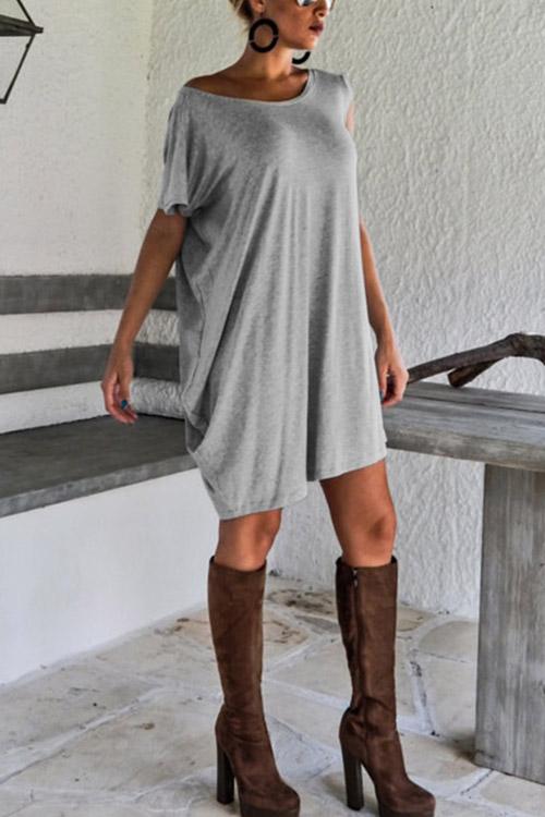 One Shoulder Half Sleeve Shirt Dress