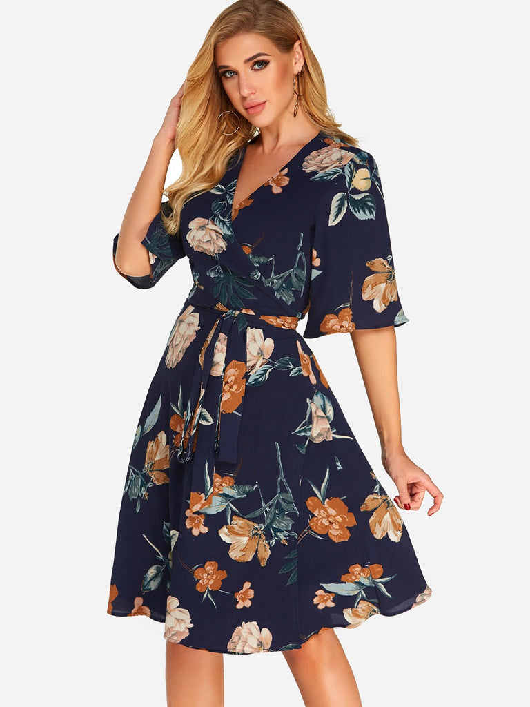 Ladies Navy Floral Dresses