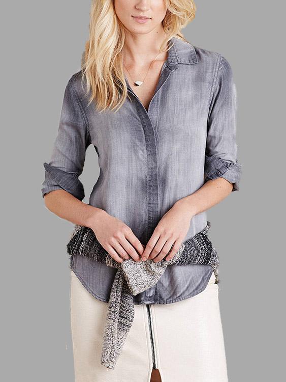 Plain Long Sleeve Grey Blouses