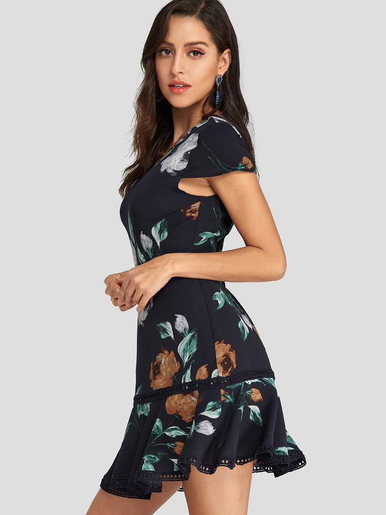 Ladies Navy Floral Dresses