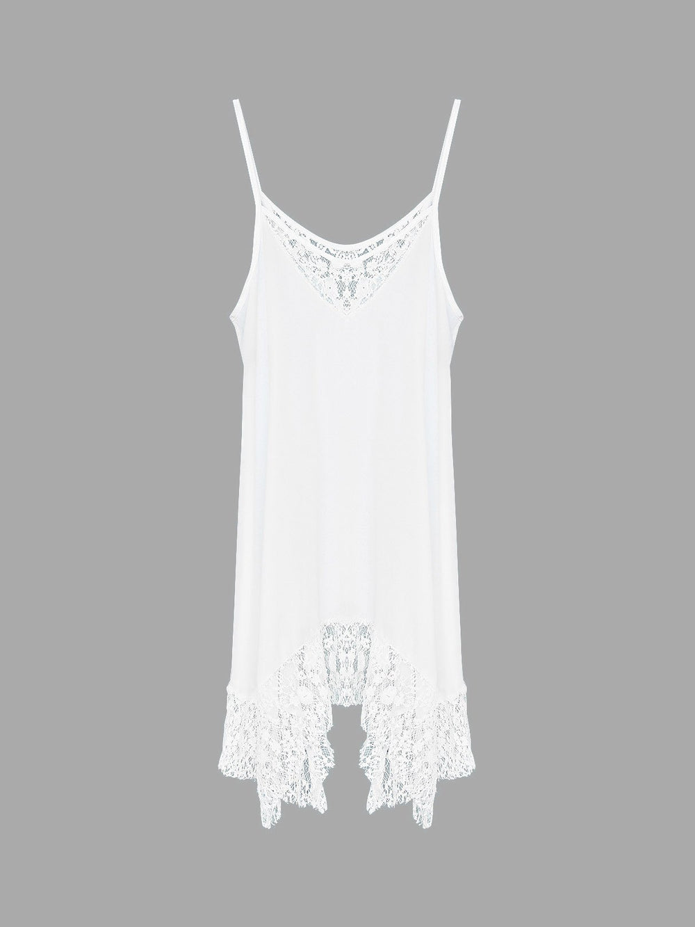 White Sleeveless Plain Lace Irregular Hem Chiffon Dresses