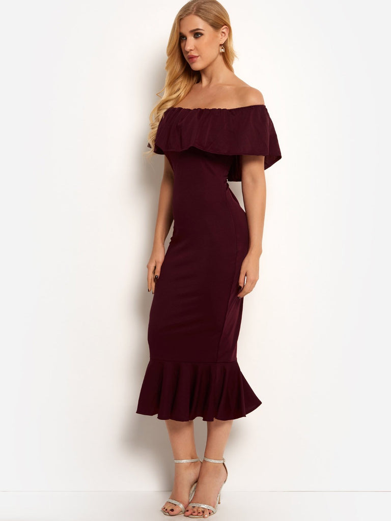 Ladies Burgundy Off The Shoulder Dresses