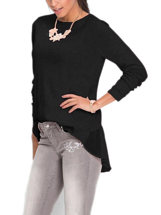 Round Neck Long Sleeve Irregular Hem T-Shirts