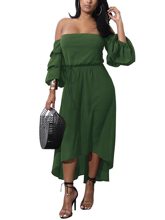 Ladies Green Off The Shoulder Dresses