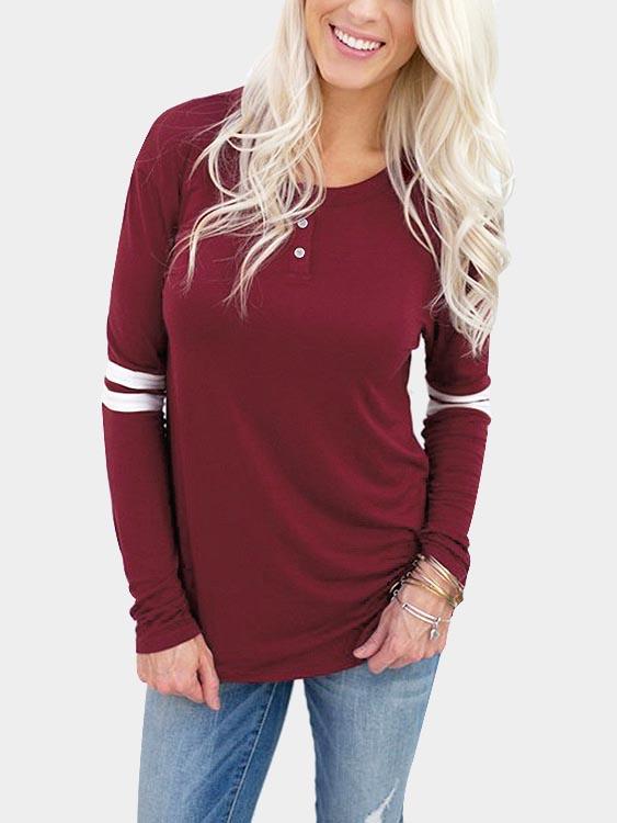 Round Neck Loose T-Shirt With Button Design
