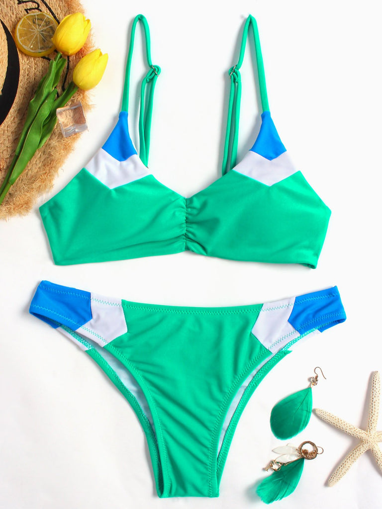 Green Spaghetti Strap 2 Piece Bikinis