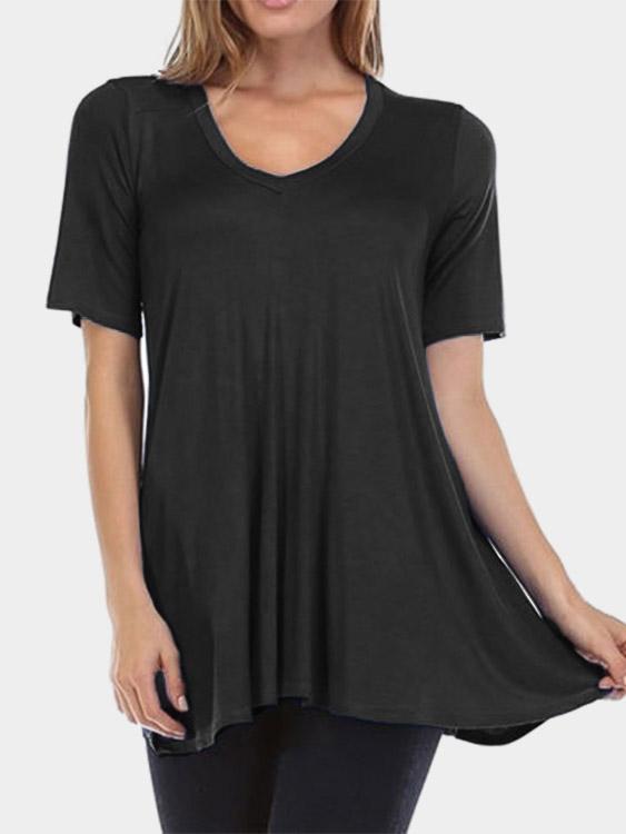 V-Neck Short Sleeve Irregular Hem T-Shirts