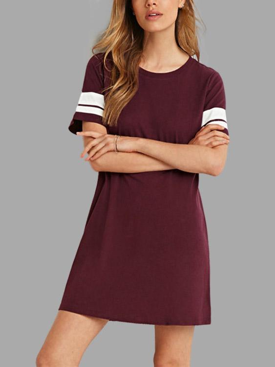 Round Neck Short Sleeve Stripe Casual Dresses