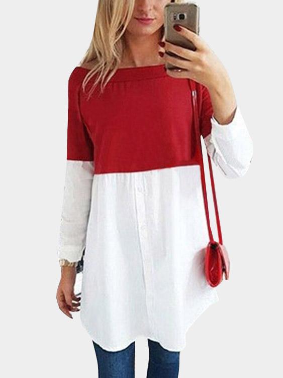 Off The Shoulder Plain Long Sleeve T-Shirts