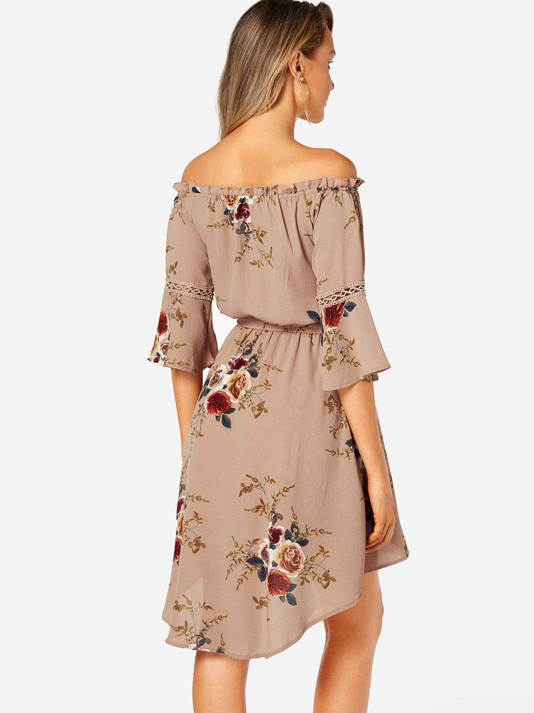 Womens Apricot Floral Dresses