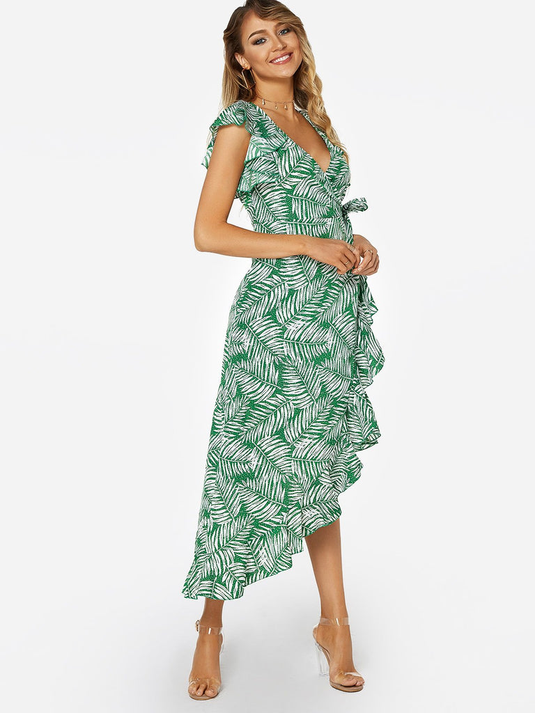 Ladies Green Floral Dresses