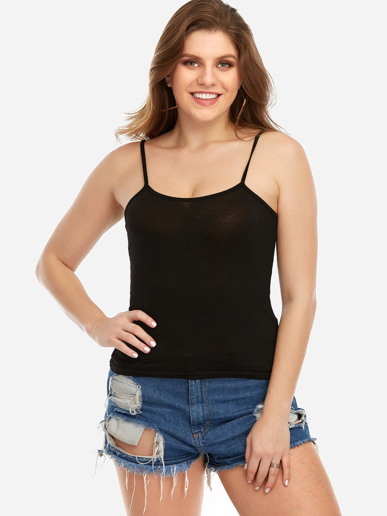 Scoop Neck Backless Sleeveless Black Plus Size Tops