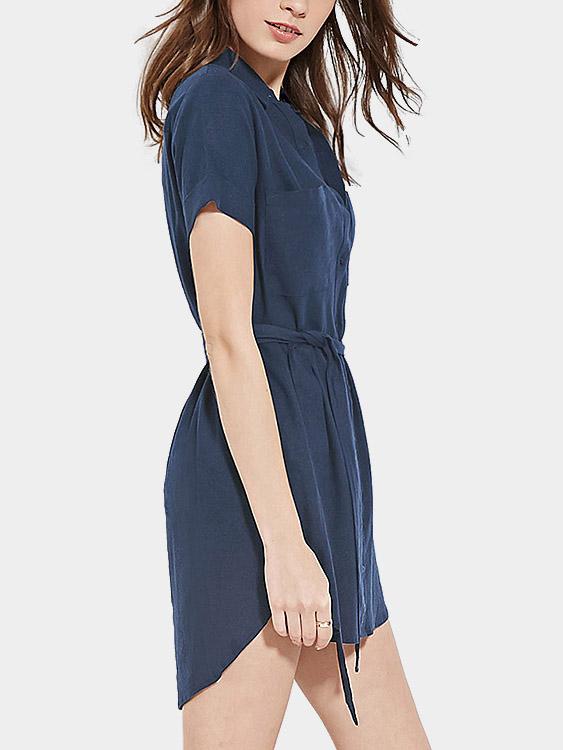 Deep Fashion Curved Hem Shirt Mini Dresses