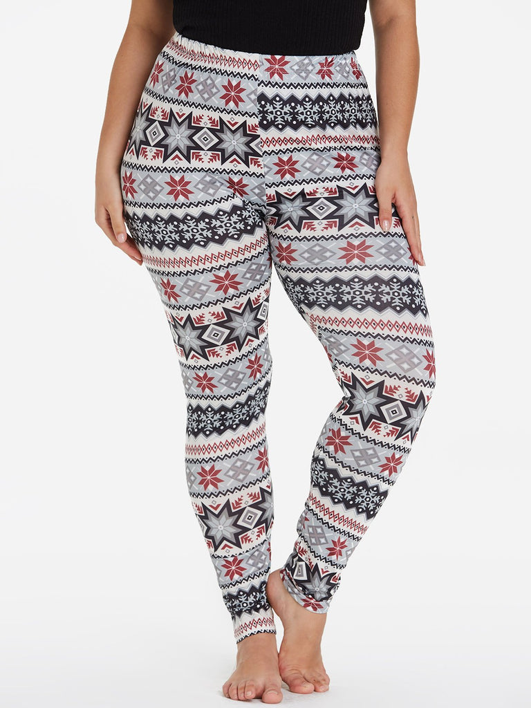 Plus Size Christmas Snowflake Print Leggings