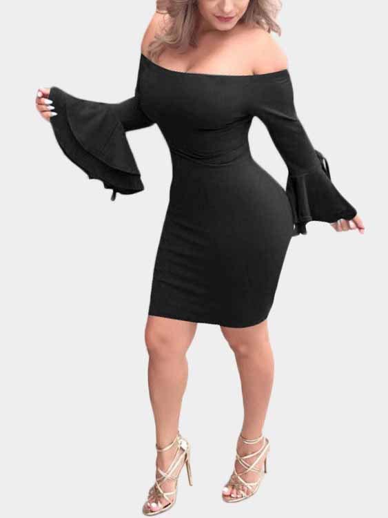 Black Long Sleeve Off Shoulder Mini Dress