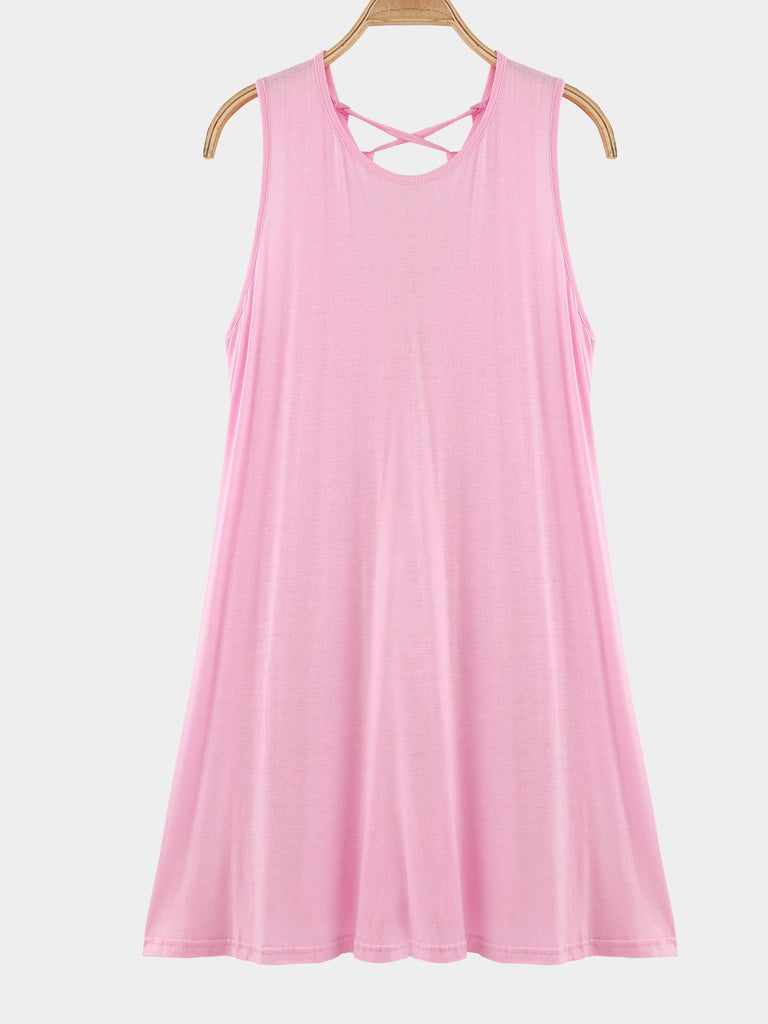 Pink Crew Neck Sleeveless Mini Dresses