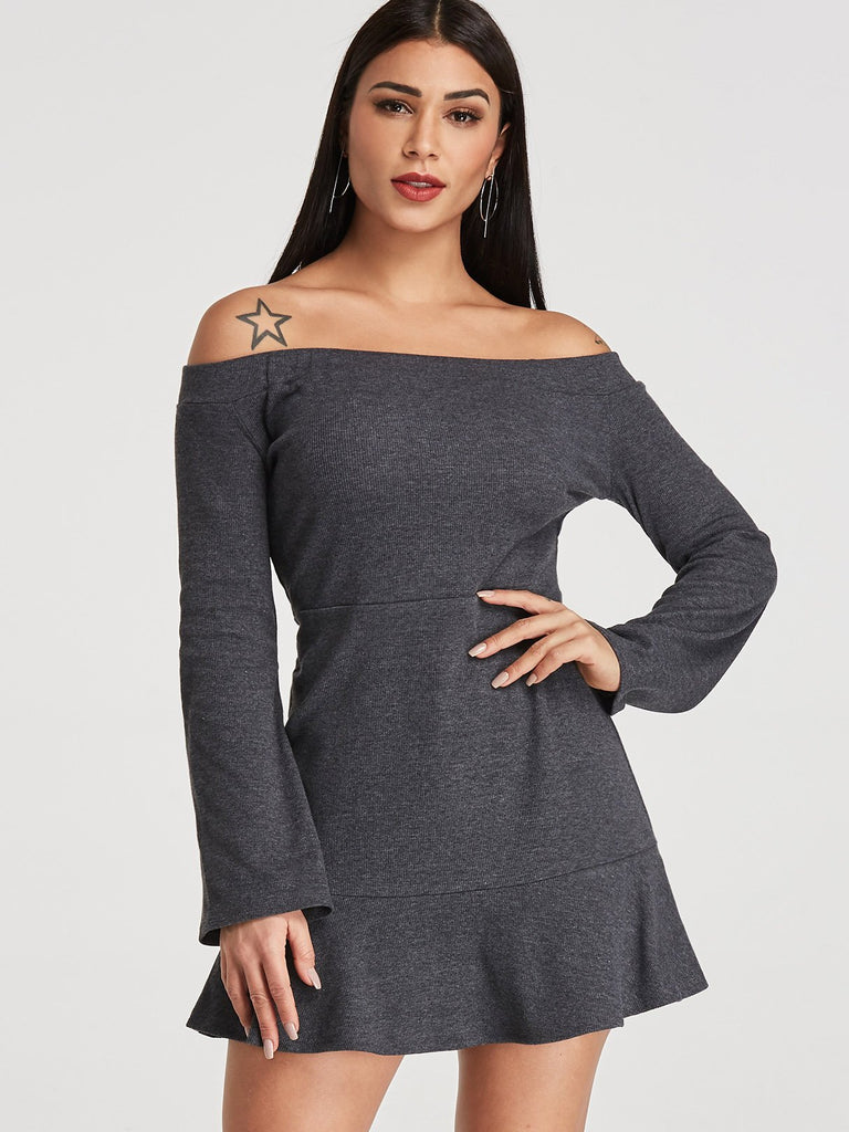 Ladies Grey Off The Shoulder Dresses