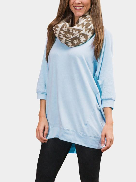Round Neck 3/4 Sleeve Blue T-Shirts