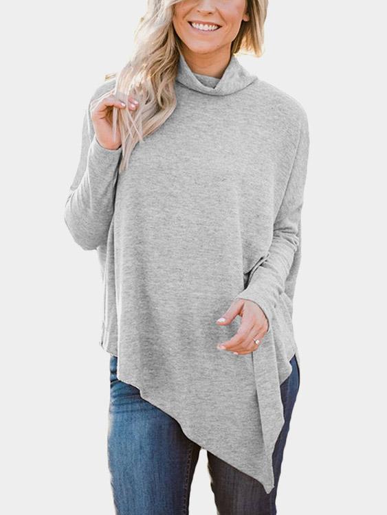 Perkins Collar Long Sleeve Irregular Hem Top