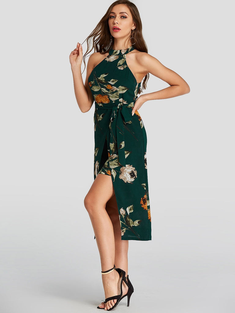 Ladies Green Floral Dresses