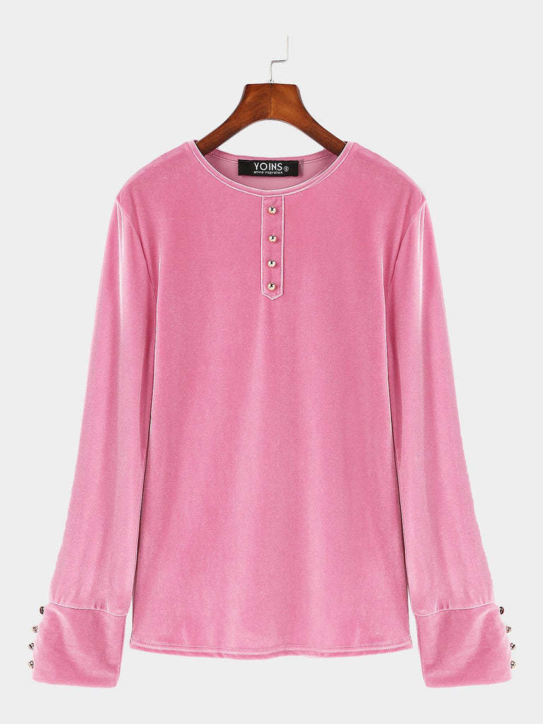 Round Neck Long Sleeve Bodycon Hem Pink Top