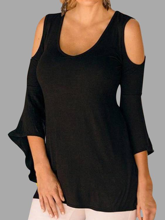 V-Neck 3/4 Sleeve Black T-Shirts