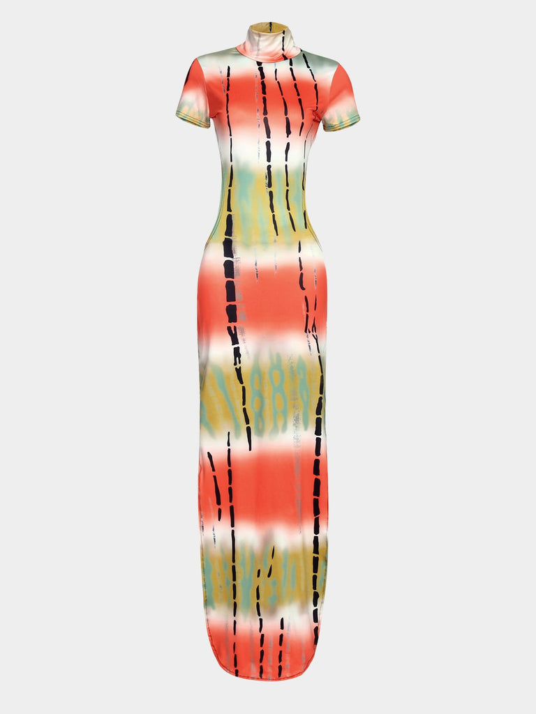 Perkins Collar Stripe Backless Maxi Dress