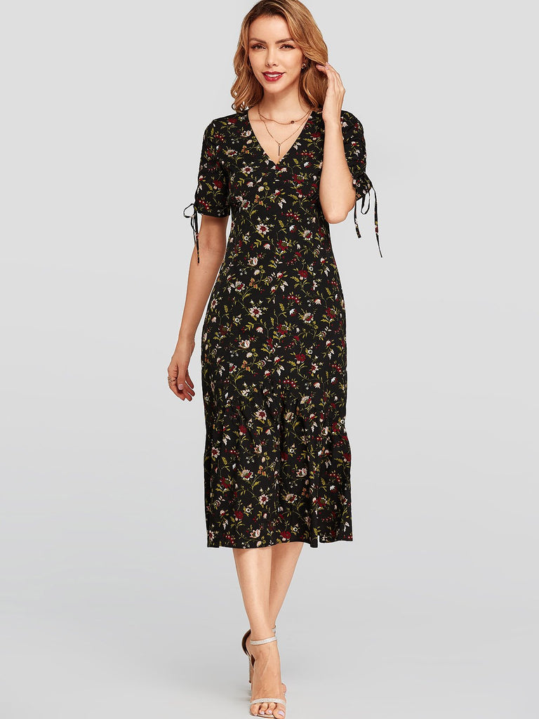 Womens Black Floral Dresses