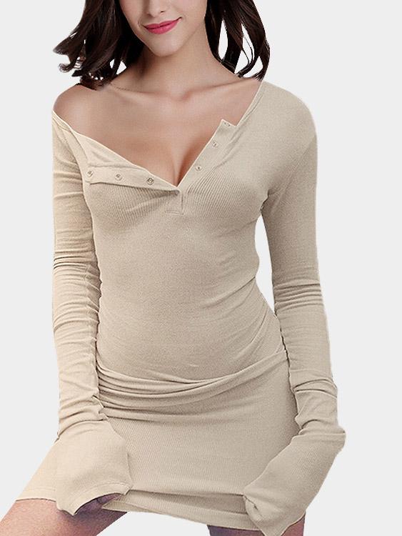 Apricot Long Sleeve Plain Bodycon Mini Dresses