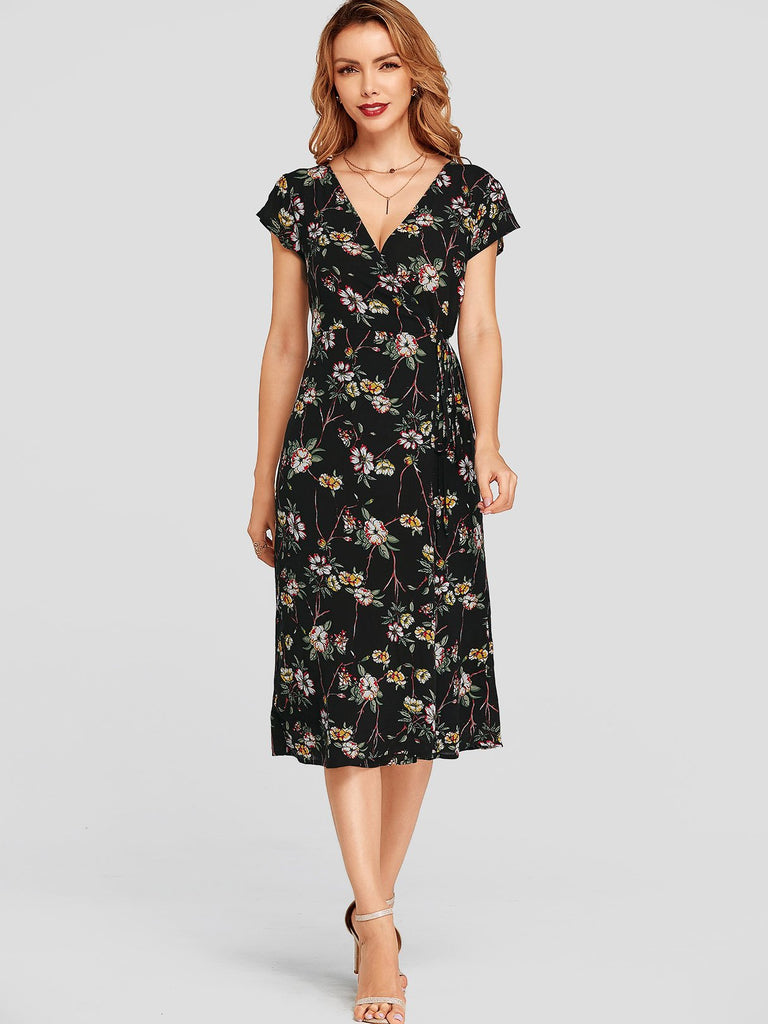 Womens Black Floral Dresses