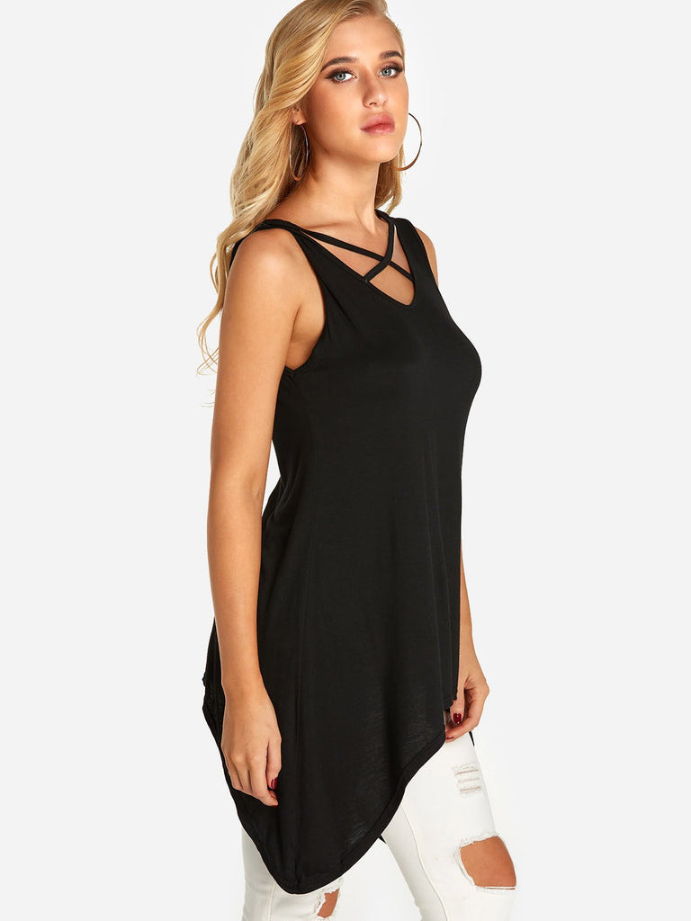 V-Neck Plain Lace-Up Sleeveless Irregular Hem Camis