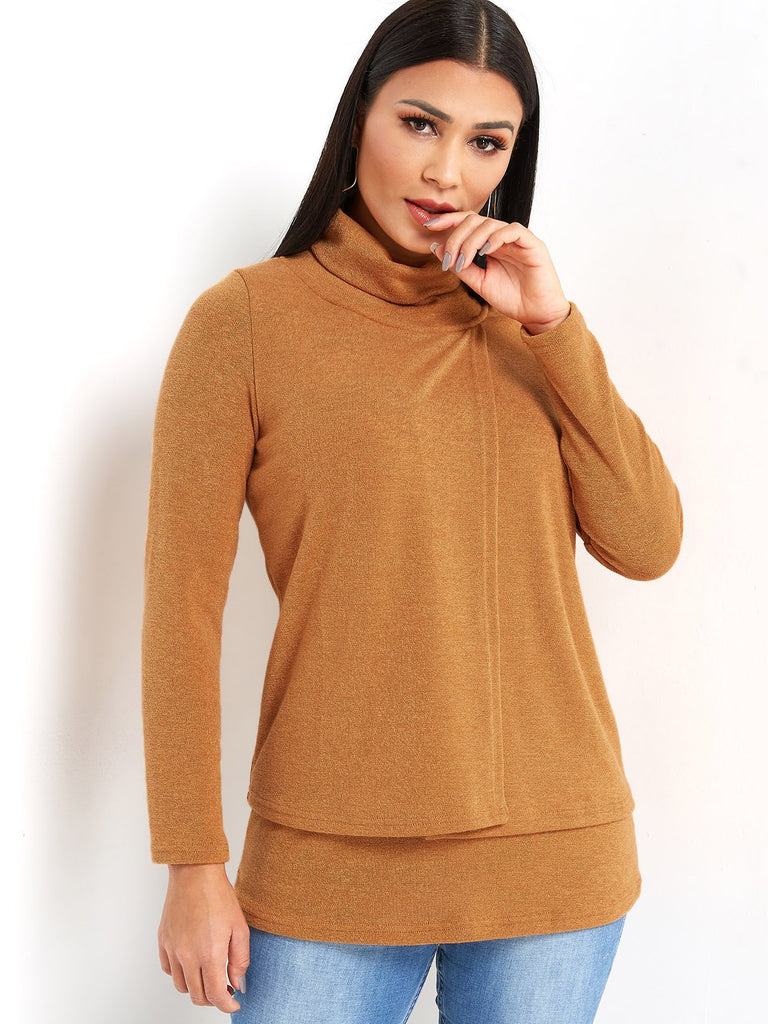Drape Sagging Plain Tiered 3/4 Sleeve T-Shirts