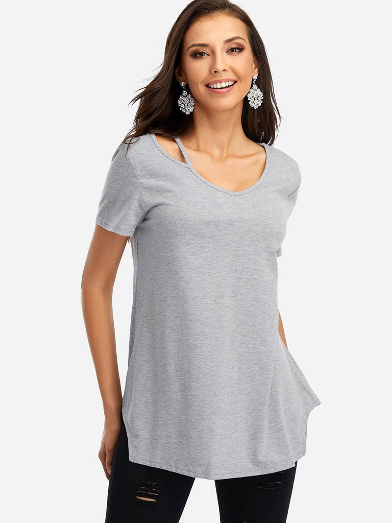 V-Neck Asymmetrical Short Sleeve T-Shirts