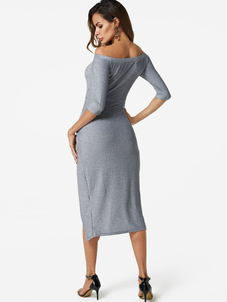 Womens Grey Off The Shoulder Dresses