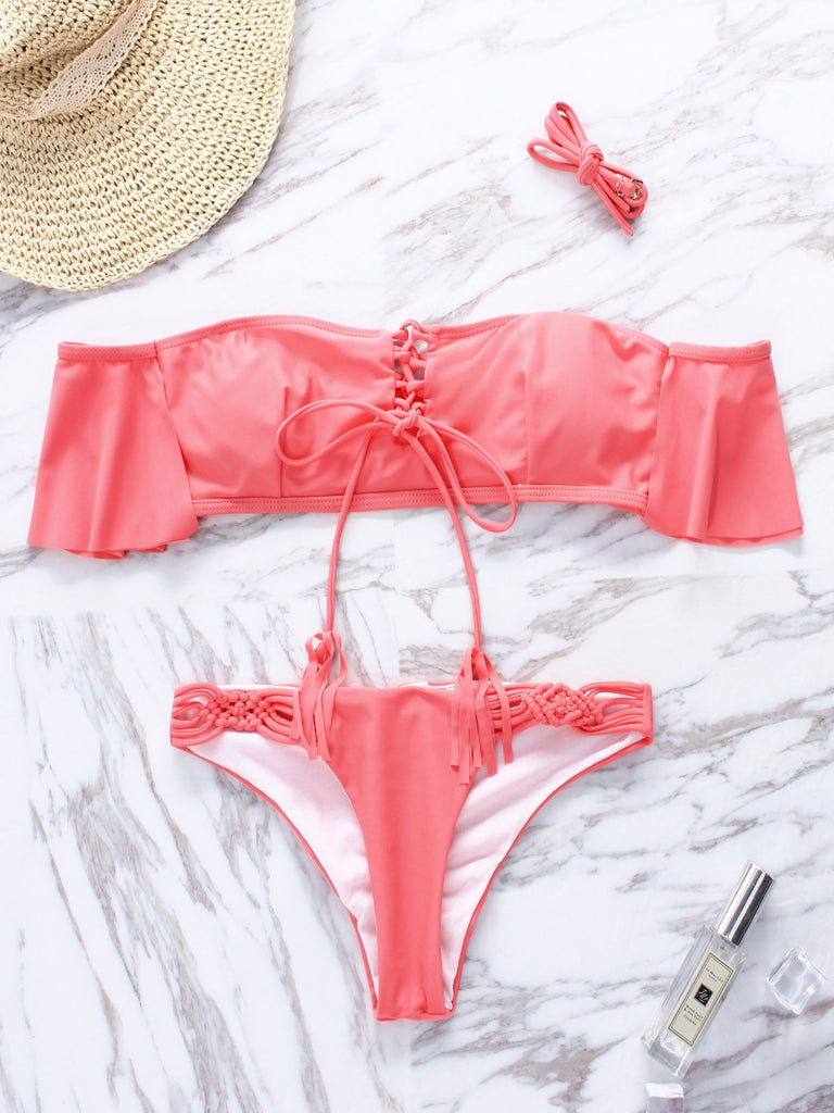 Ladies Deep V Neck Two Piece Bikinis