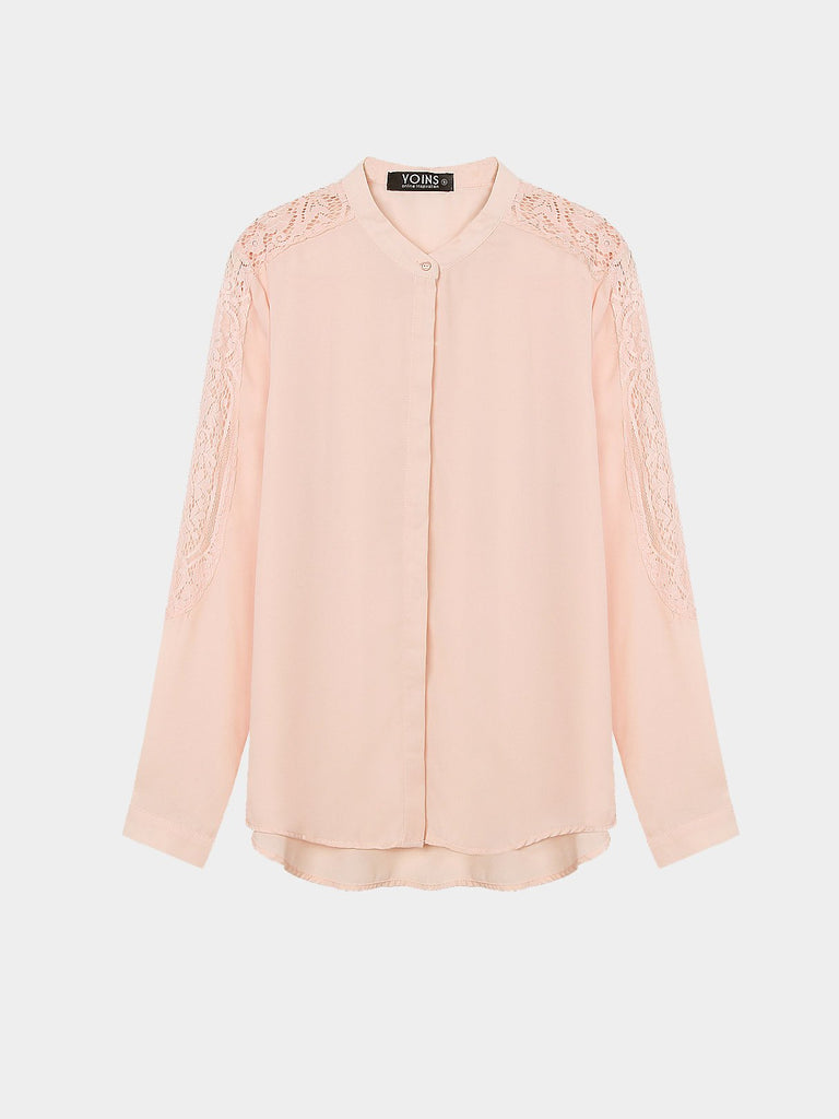 Lace Long Sleeve Pink Blouses