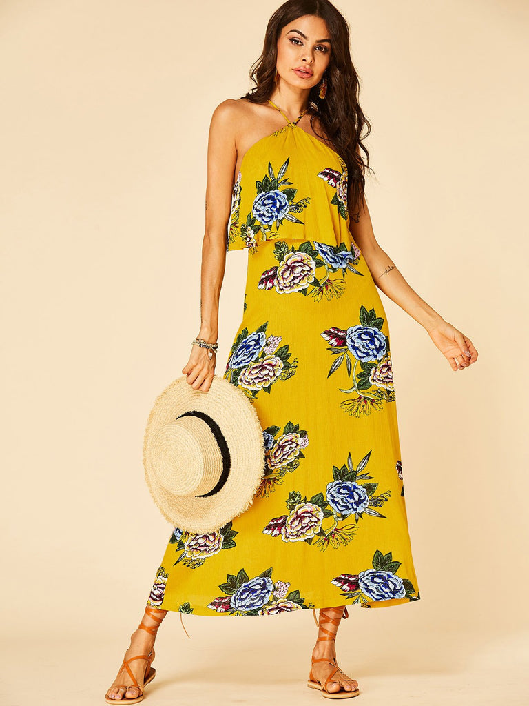 Womens Yellow Floral Dresses